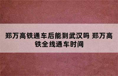 郑万高铁通车后能到武汉吗 郑万高铁全线通车时间